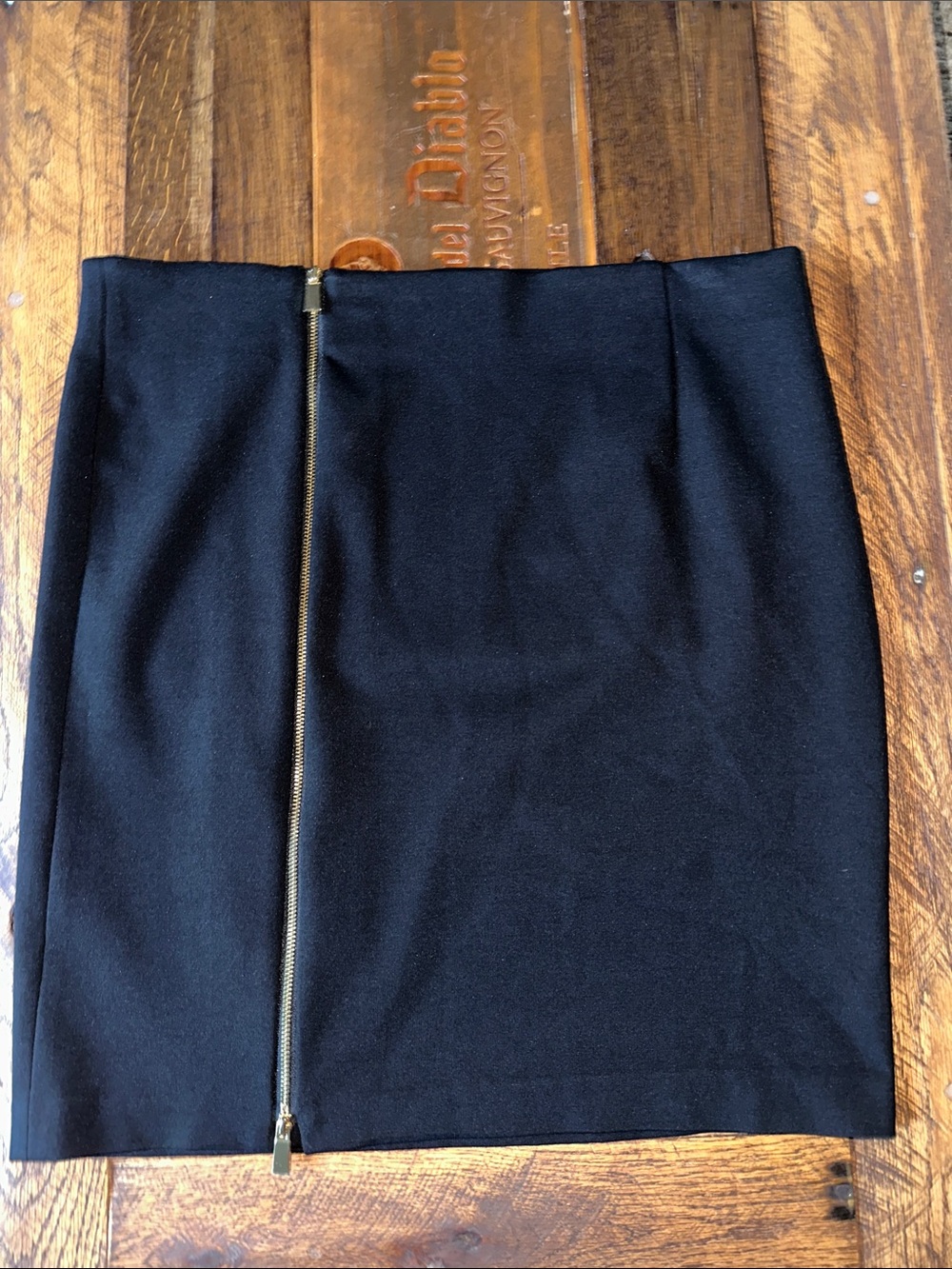 Vince Camuto Black Pencil Skirt with Exposed Gold Zip